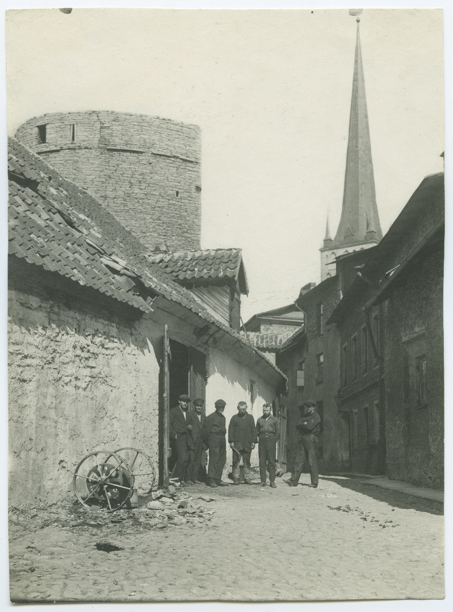 Tallinn, Laboratory Street, behind the fortress tower and the church tower.