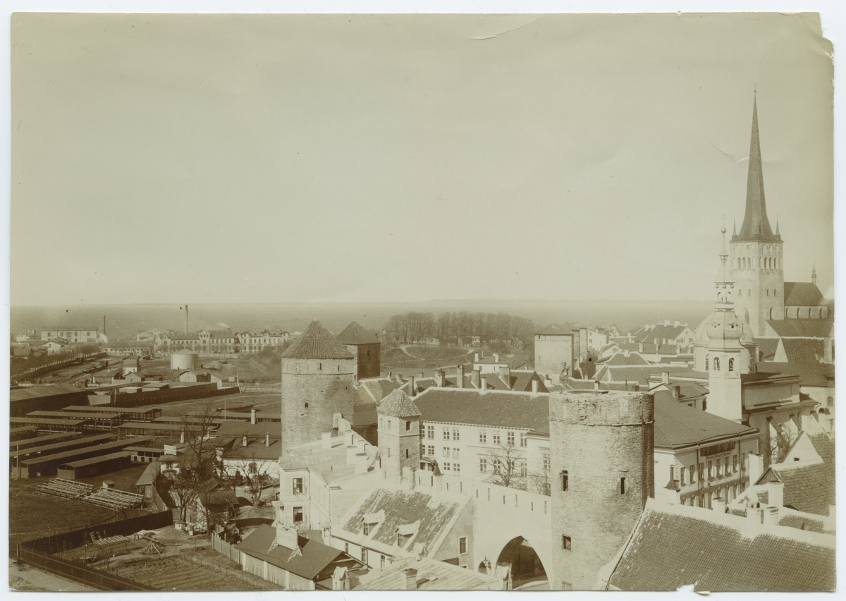 Tallinn, view from Toompea towards the northeast, right part of the Old Town with the church of Oleviste.