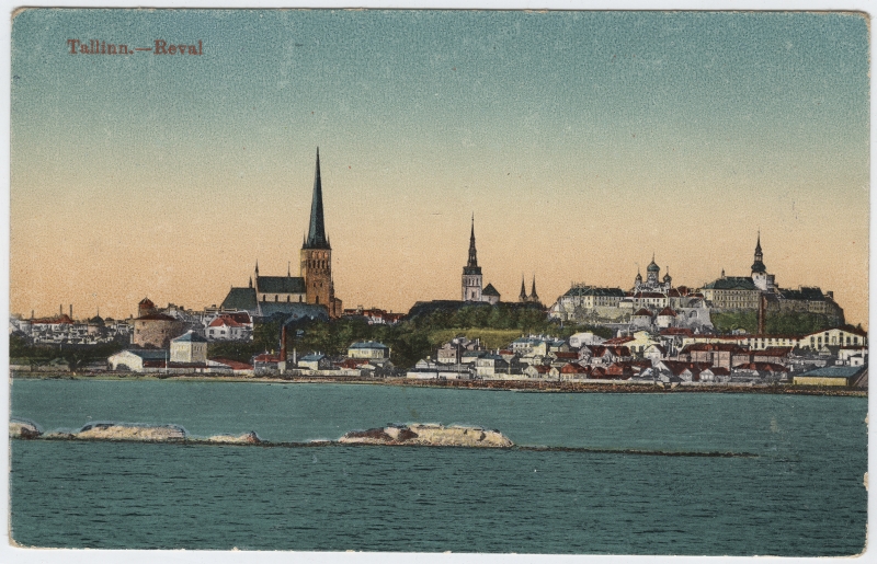 Tallinn. View from the sea to the city. The sea and Old Patarei are at the forefront. On the shore, right Kalamaja district; on the left Paks Margareeta. Behind Oleviste Church, Niguliste Tower, Caarli Church Towers and Toompea.