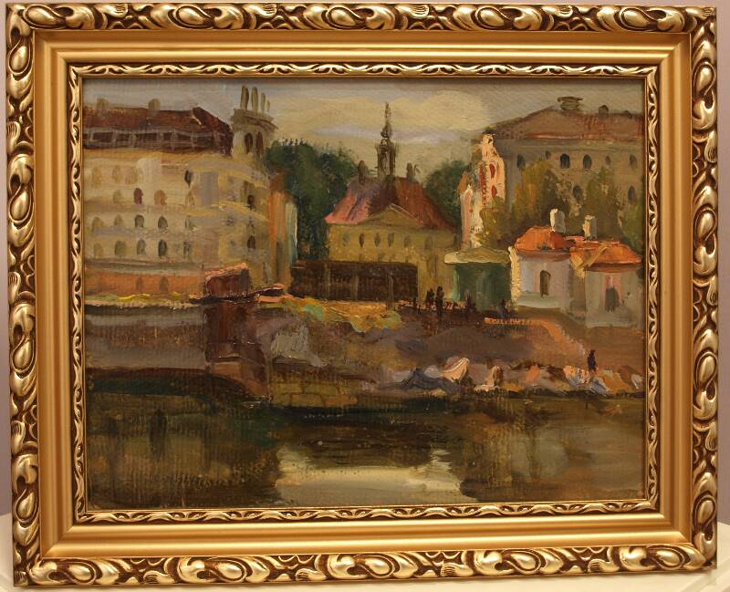 Oil painting, view of Tartu Raekoja