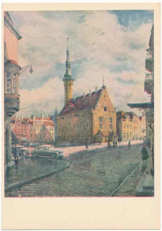 Postcard. K. Burman. Tallinn Raekoda. Aquarell.
