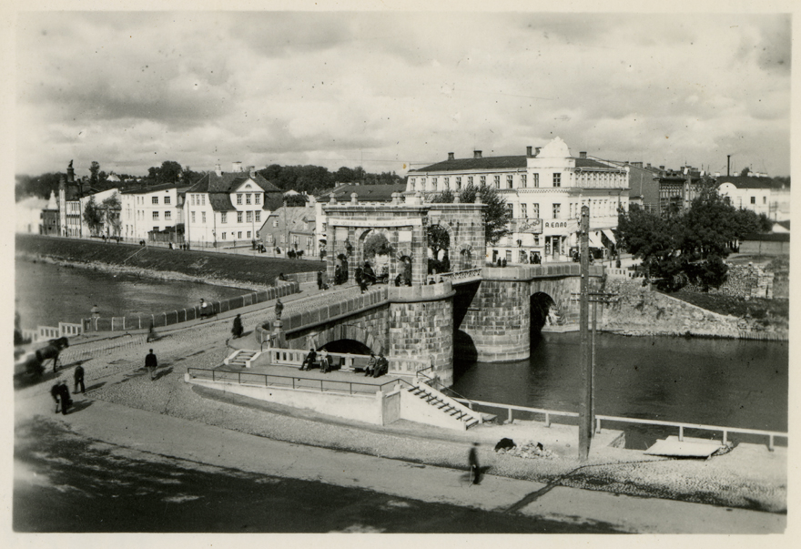 Stone bridge in Tartu, background Bellevue, view