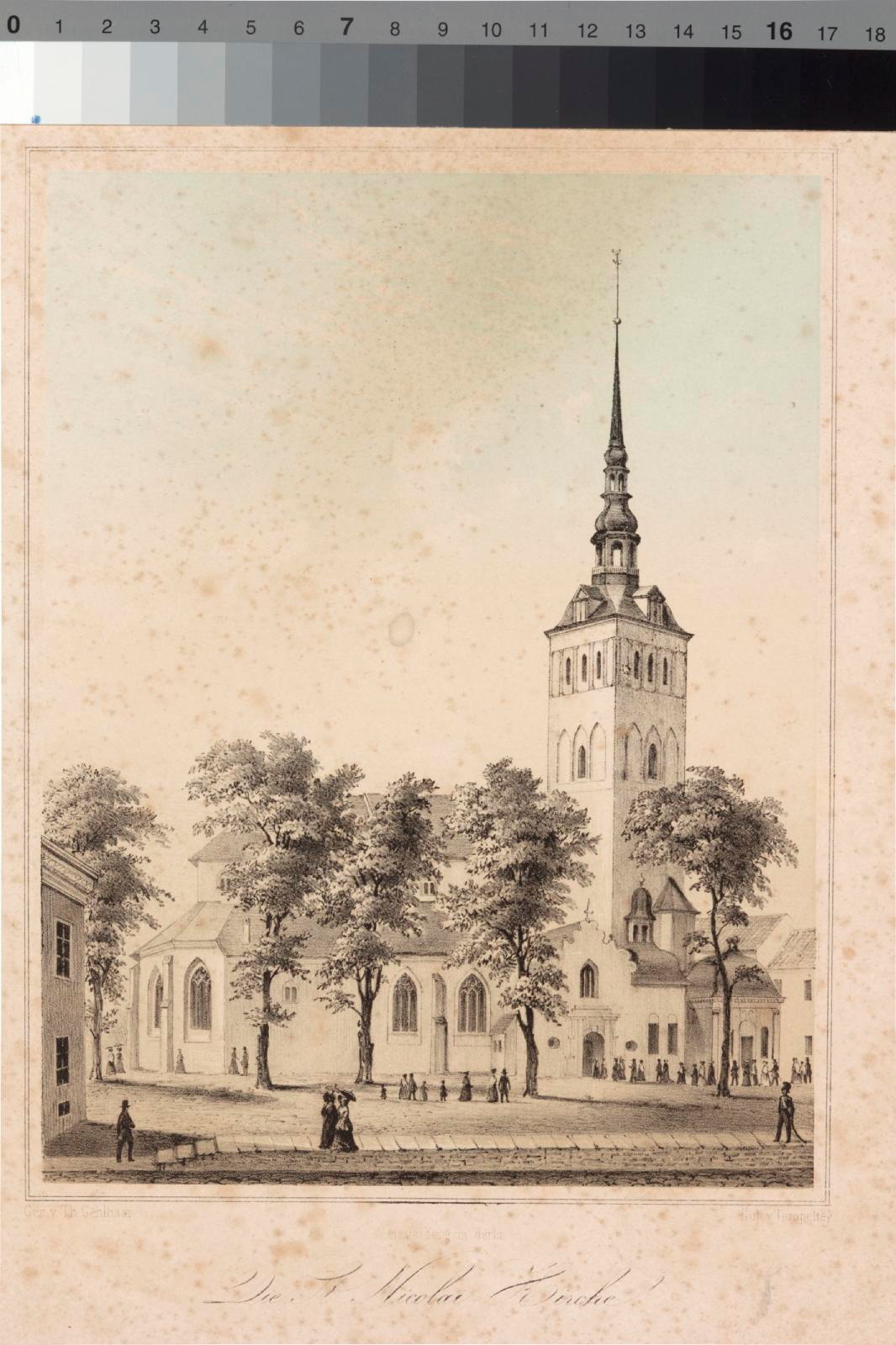 Tempeltey, Julius Friedrich. Niguliste Church. Theodor according to Gelhara. About 1850. Litography.  Pl 20,1 x 23,4