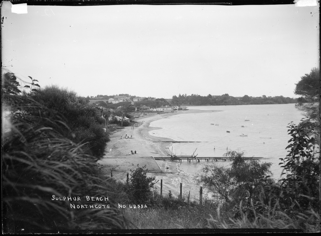 Sulphur Beach taken from vantage point above the beach, Northcote, Auckland