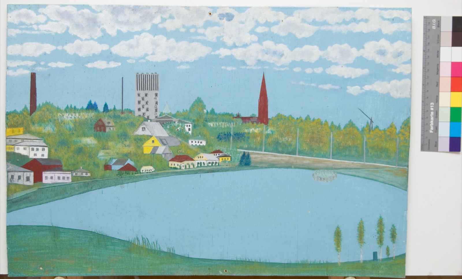 Oil painting, View from Lake Valuoja to Viljandi City
