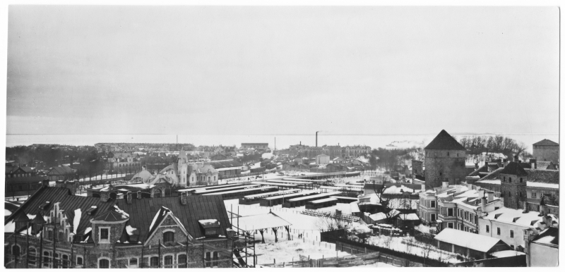 View from Toompea to the exhibition area (Tornide Square), railway buildings and the North pst sea.