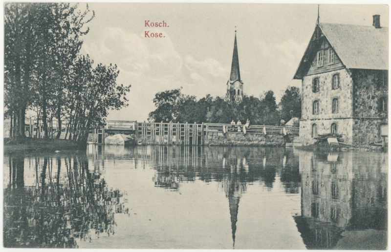 Kose. River, vegetation and church