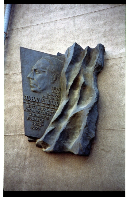 Juhan Smuuli monument in Tallinn on the King Street on the wall of the House of Writers
