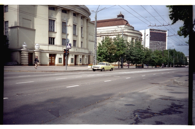Taxi in front of the Estonian Theatre on the street