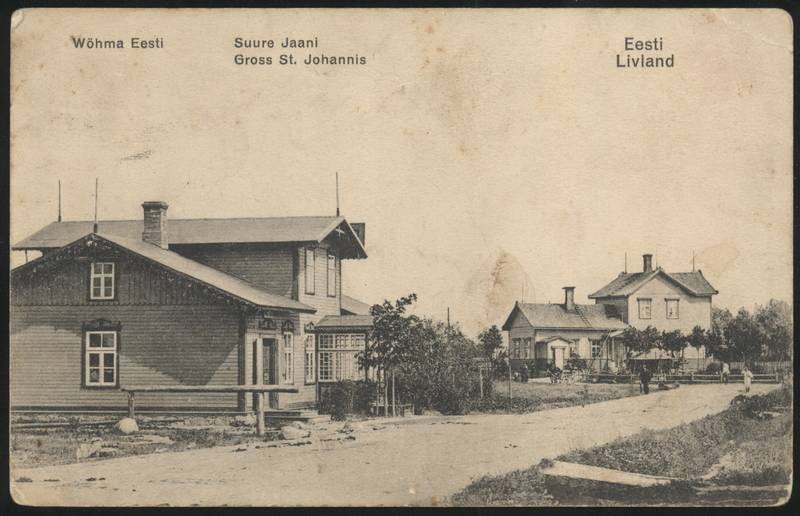 Postcard, Võhma, view along Vaksali Street, in the middle of the railway station building