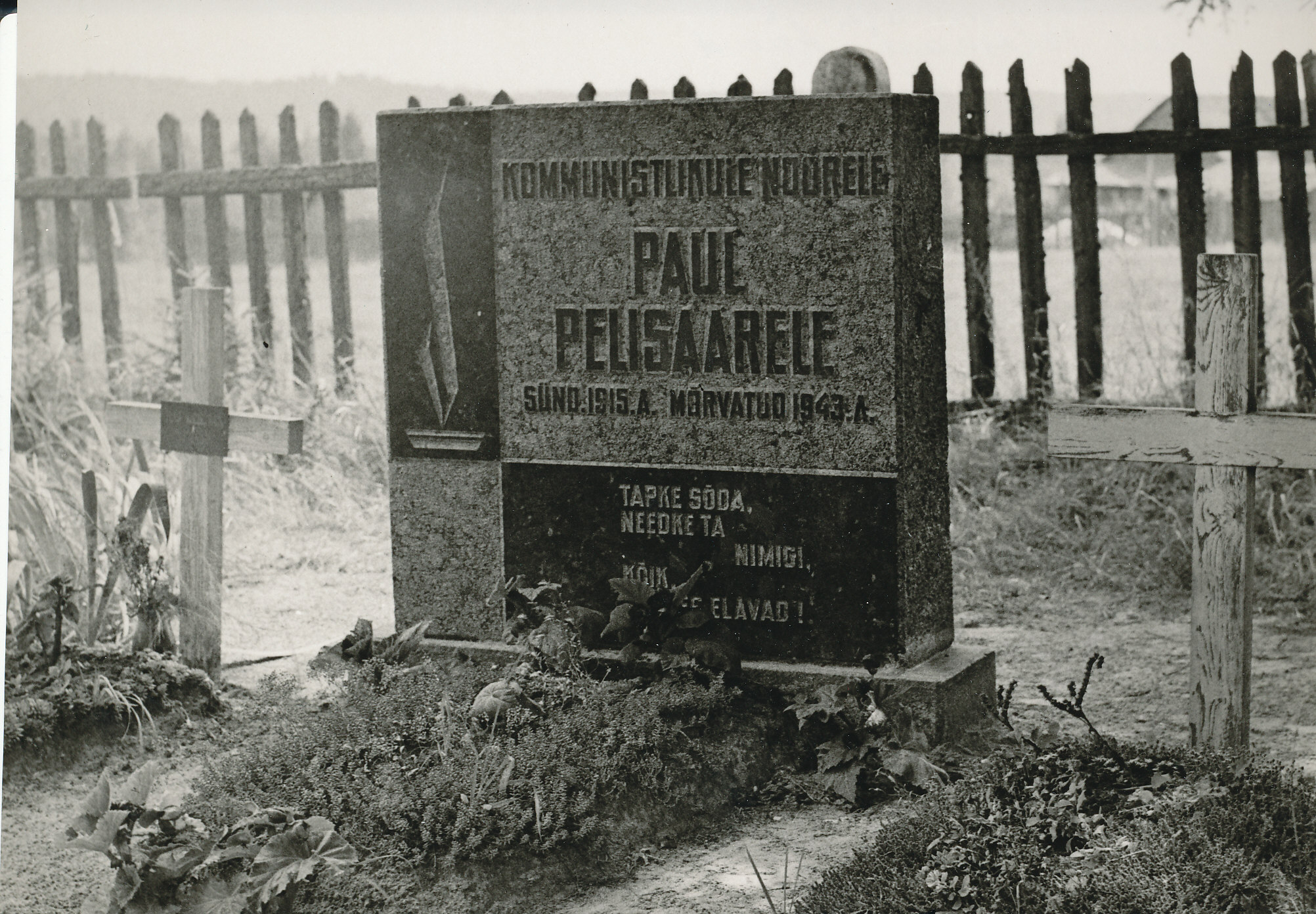 Photo. Pelisaar, Paul's grave with a monument pillar on the Vana-Pink cemetery of Varstu in August 1972.
