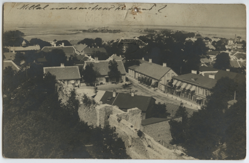 View of the ruins of Haapsalu Bishop City across the city to the sea