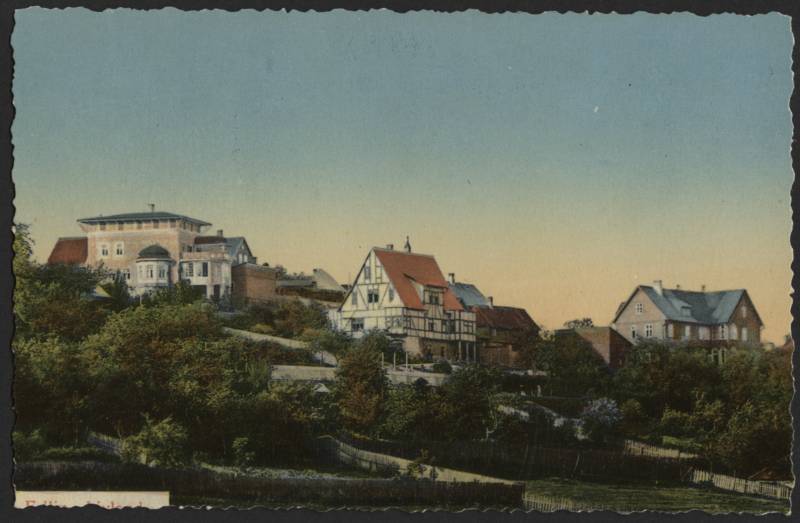 trükipostkaart, Viljandi, Trepimägi, vasakult villa Sellheim ja Eiche, paremal Lorenzoni, Roosi tn 6, koloreeritud, u 1910, foto J. Riet, Verlag von E. Ring