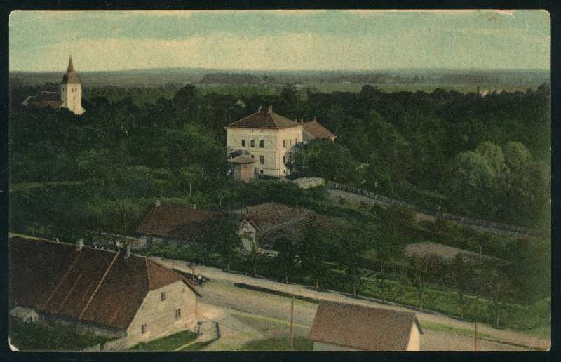 fotopostkaart, Viljandi, uus mõisahoone, ümbrus, Pauluse kiriku tornist, koloreeritud, u 1912, Verlag von E. Ring