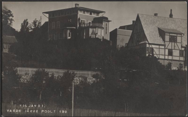 fotopostkaart, Viljandi, Trepimägi, paremalt Eiche villa, Sellheimi villa, u 1915, foto J. Riet