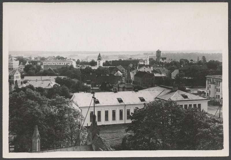 foto, Viljandi, linn Pauluse kiriku tornist, spordihoone, Kauba tn, u 1959