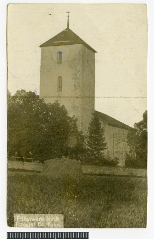 fotopostkaart, Pilistvere khk, Pilistvere kirik, torni poolt, u 1920, foto E. Kalm