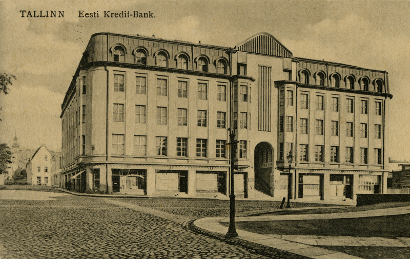 Endine Tallinna Vastastikuse Krediidiühisuse ehk Krediidipanga hoone, vaade hoonele. Arhitekt Eliel Saarinen