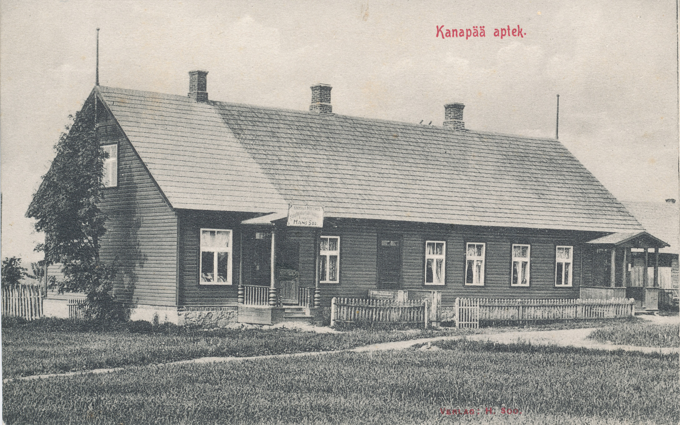 Trükipostkaart. Kanepi apteek (Kanapää aptek)  XX sajandi esimesel veerandil.