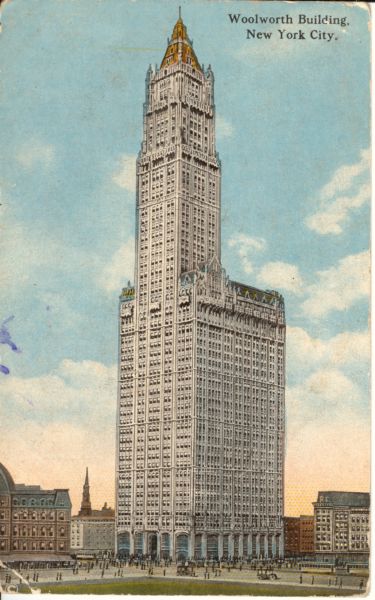 Postkaart. Ameerika Ühendriigid. New York.
Vaade Woolworth Building kõrghoonele ja selle lähiümbrusele