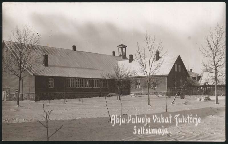 fotopostkaart, Halliste khk, Abja-Paluoja, vabatahtliku tuletõrje seltsimaja, u 1935