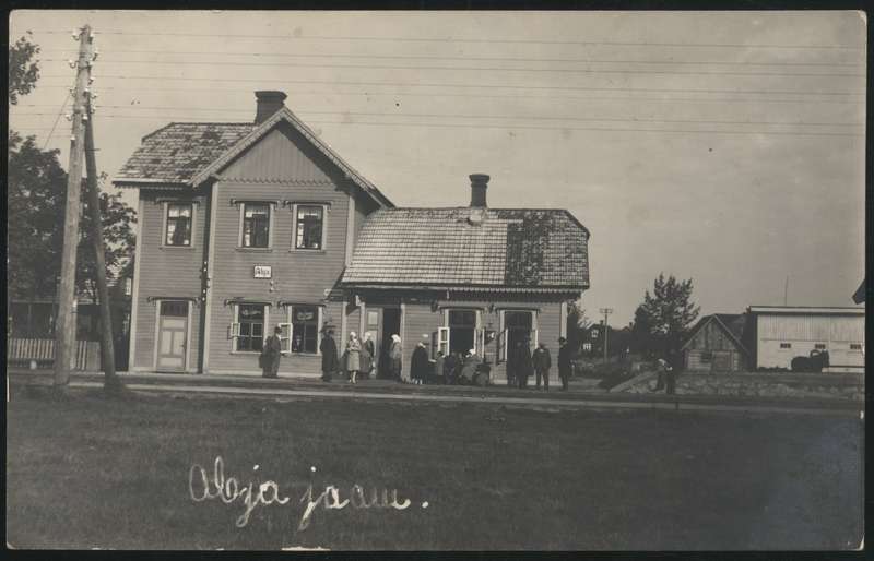 fotopostkaart, Halliste khk, Abja-Paluoja, vaksal, inimesed, u 1929