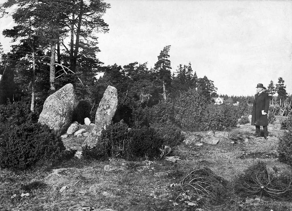 Man at standing stones in Bro, Gotland, Sweden