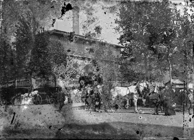 Attelages devant les halls, Paris, juillet 1892