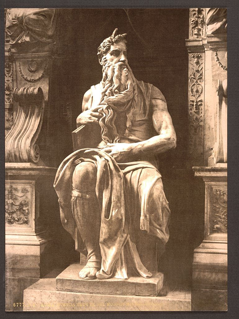 [statue by Michael Angelo, "The Seated Moses", Rome, Italy] (Loc)