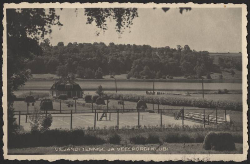 fotopostkaart, Viljandi, tenniseväljak, spordiklubi, järv, vastaskallas, u 1932