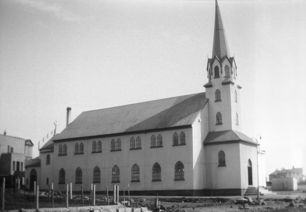 Fríkirkjan (the Free Church) by Lake Tjörnin in Reykjavik, Iceland