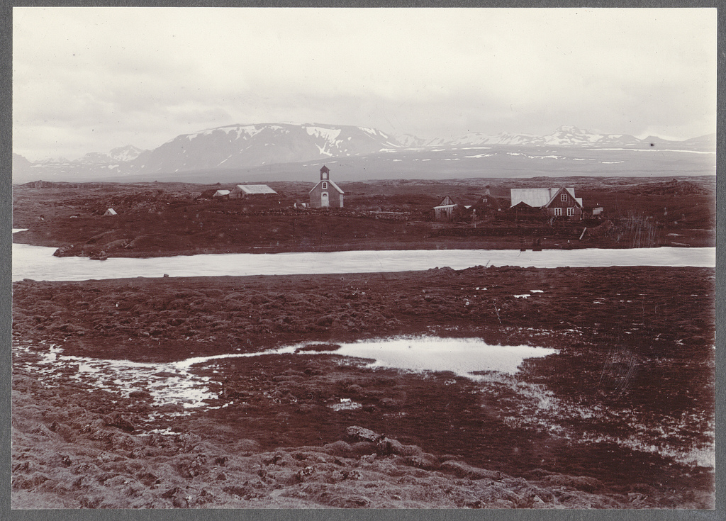 Þingvellir.--church, lava and Hrafnabjörg.
