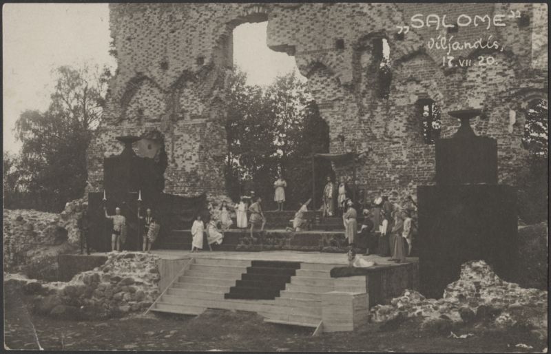 fotopostkaart, Viljandi, lossimäed, teater Ugala vabaõhuetendus "Salome", 17.07.1920