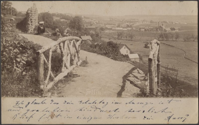 fotopostkaart, Viljandi, Kaevumägi, lõunapoolne serv, Kivistiku linnaosa, Rosenbergi auruveski, mehed, u 1901, foto Christin (Narva)