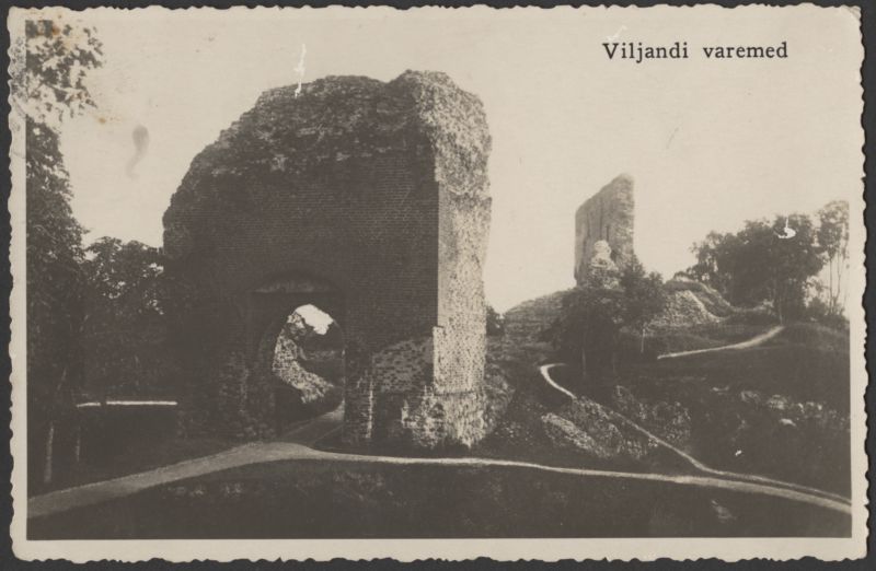 trükipostkaart, Viljandi, Kaevumägi II Kirsimäe poolt, värav, Suurmüür, u 1915