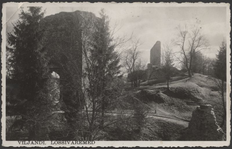 fotopostkaart, Viljandi, Kaevumägi II Kirsimäe poolt, värav, Suurmüür, u 1925