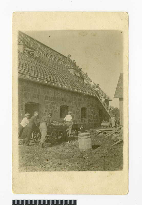 fotopostkaart, Viljandi khk,  Jämejala, karjalaut, ehitus, u 1920
