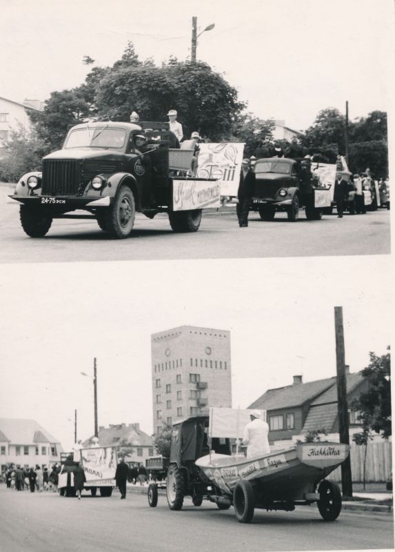 Kaksikfoto. Haapsalu Tarbijate Kooperatiivi suvelaat Haapsalus 1969.a. Rongkäik Võidu tn.