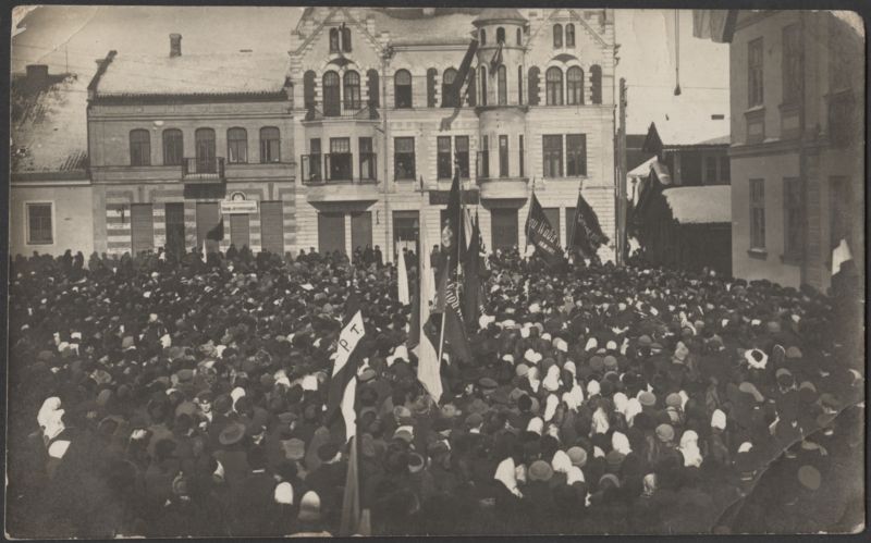 fotopostkaart, Viljandi, turuplats, märtsimiiting, märts 1917
