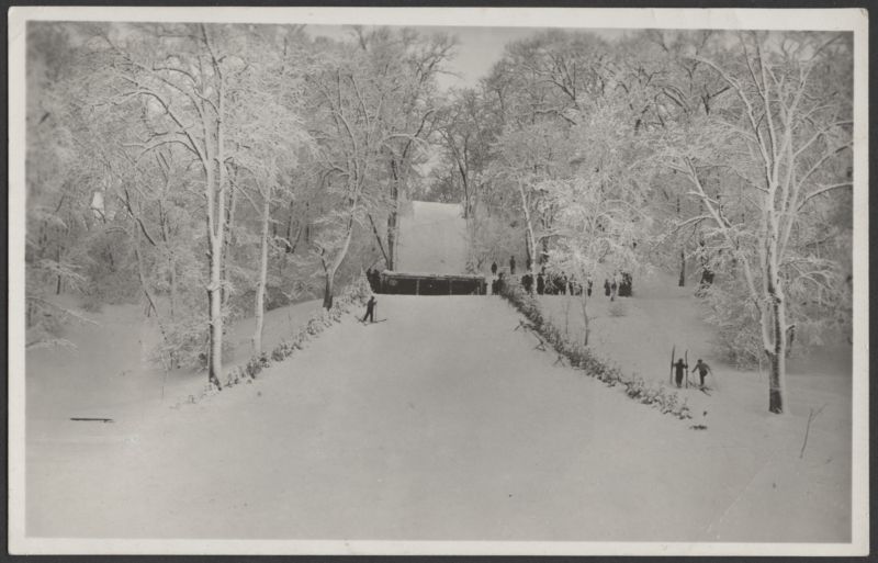 fotopostkaart, Viljandi, suusahüppemägi, talv, 1930