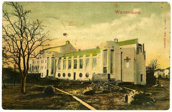 Postkaart. Vanemuise teater, haljastustööd. Tartu, 1906-1907.