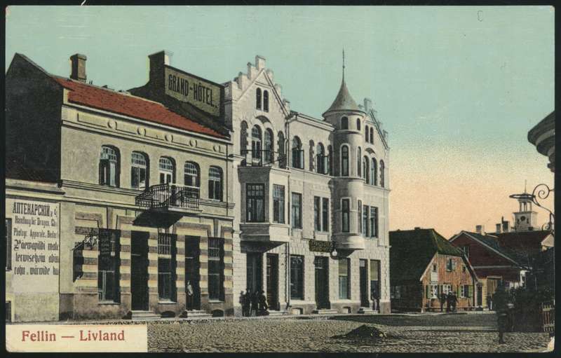 trükipostkaart, Viljandi, turuplats, hotell, koloreeritud, 1911, Verlag E. Ring (Fellin)