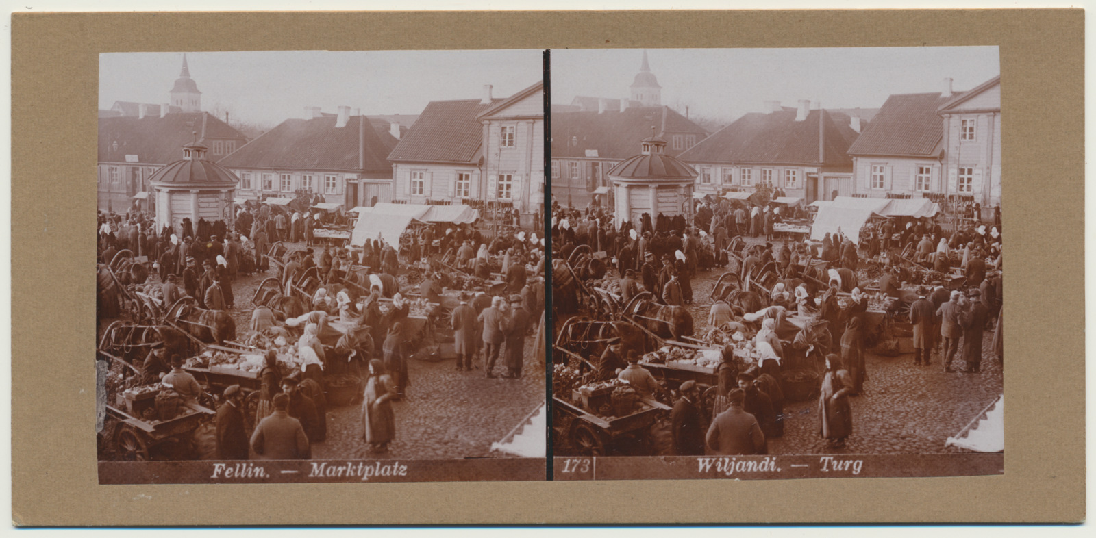 stereofoto, Viljandi, turuplats, Lossi tn, turupäev, u 1905