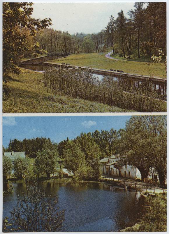 fotopostkaart, Viljandi, Uueveski basseinid, Kösti järv, veski, värviline, u 1980, foto A. Mäemets