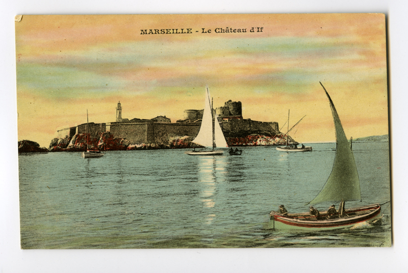 Postkaart. Prantsusmaa. Vaade Marseille lähedal meres asuvale, kaljusaarel paiknevale If-i kindlusele