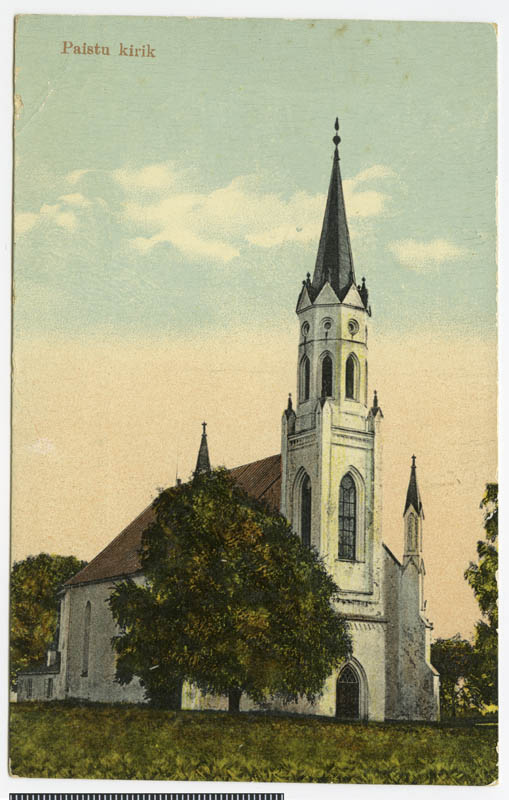 fotopostkaart, Paistu khk, Paistu kirik, koloreeritud, u 1910