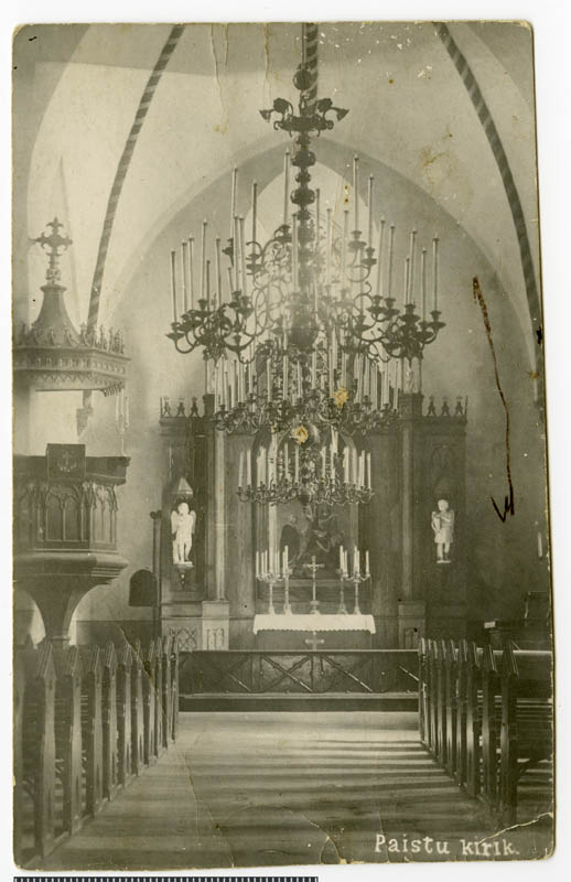 fotopostkaart, Paistu khk, Paistu kirik, sisevaade, altar, u 1925, kirjastaja H. Leoke