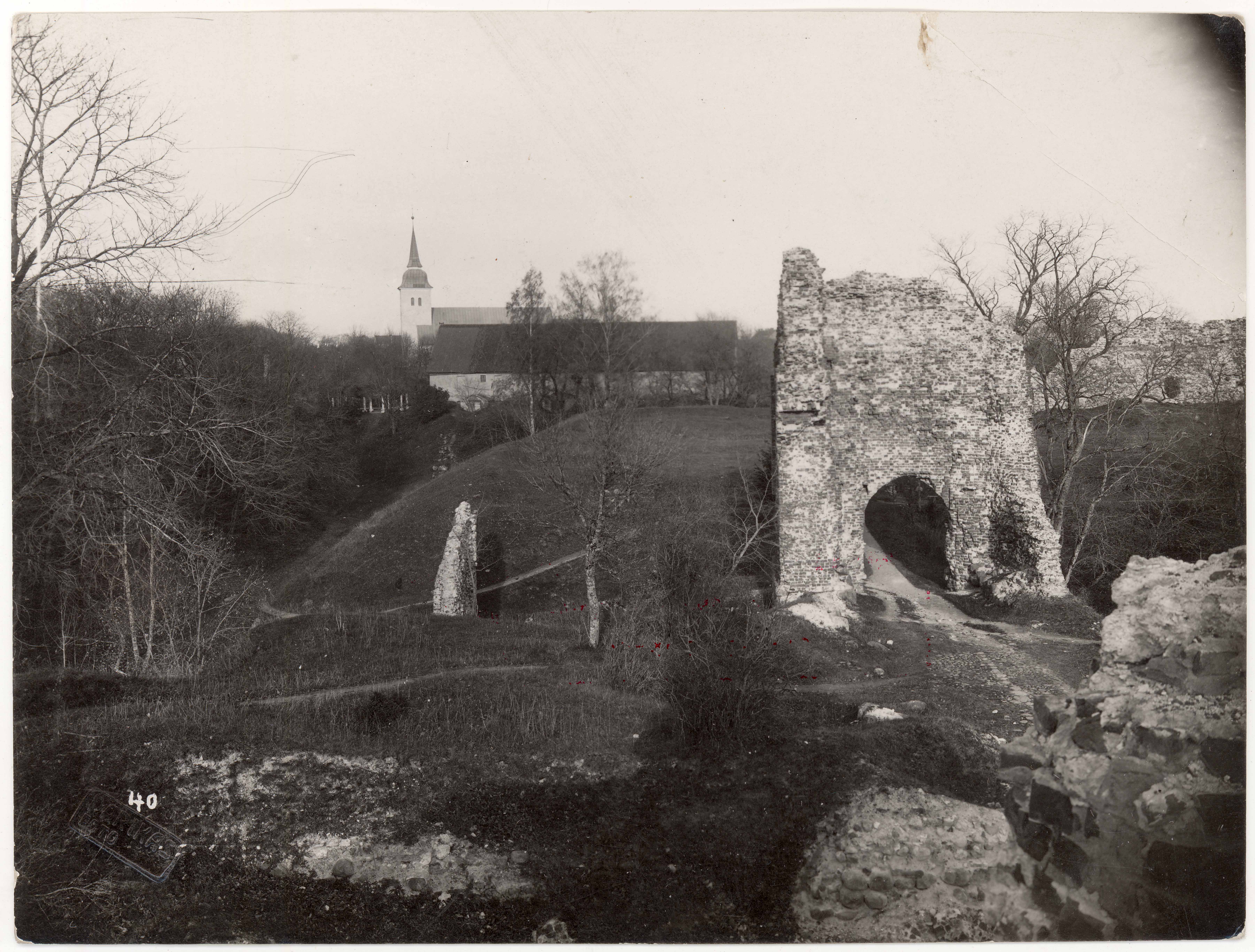 Ruins of Viljandi capital. View of the N-Gates and Yann Church from S