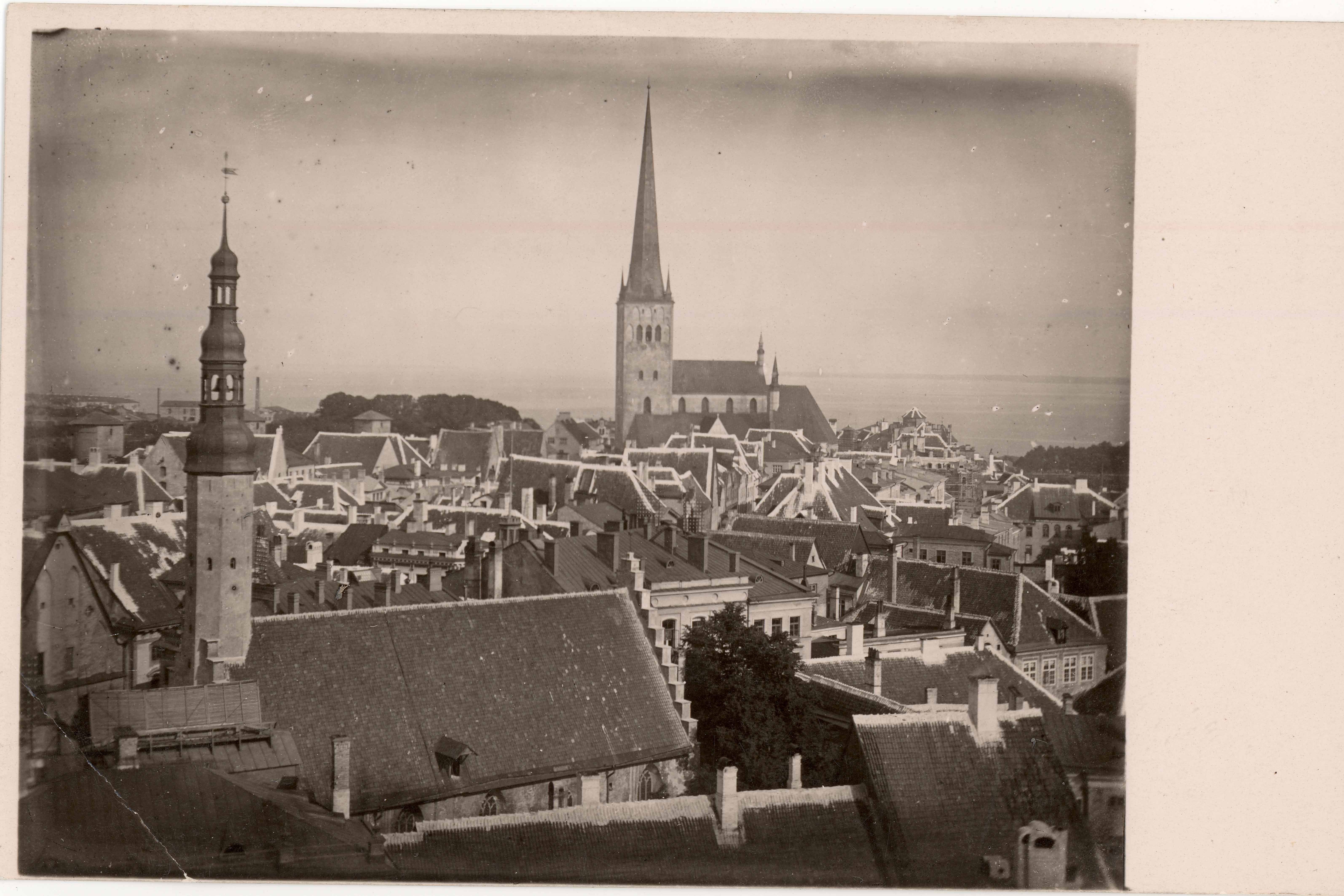 All-city. View of Raekoja tower in n- direction. The church of the Holy Spirit on the front, on the right side of the church of the Oleviste