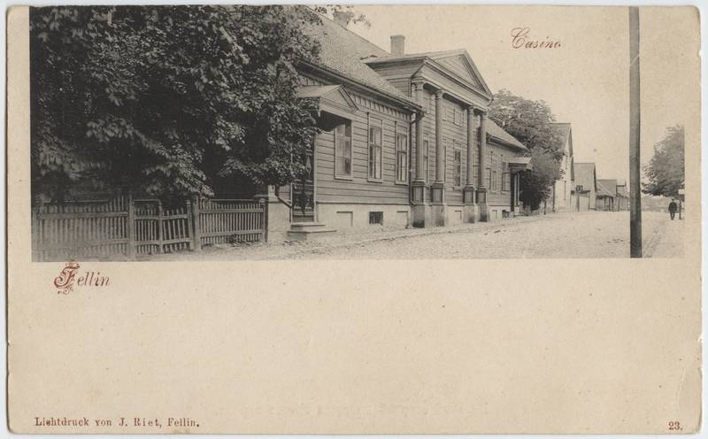 trükipostkaart, Viljandi, Posti tn 11, mõisnike kasiino (eh 1843), u 1905 Lichtdruck von J. Riet
